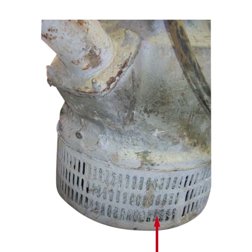 Flygt Pump Standard Suction Strainer A red arrow pointing to Flygt Pump Standard Suction Strainer