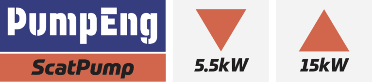 PumpEng - Right Pump Guide - ScatPump PumpEng's ScatPump mine pump logo with 5.5kW and 15kW