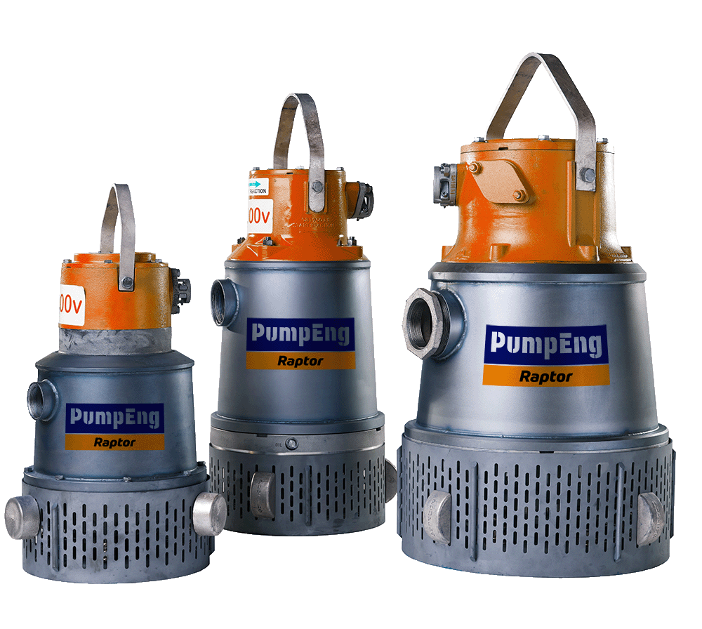 Raptor_Family_With_Brand_5kw_8kw_20kw_20210218_5704 With Branding-Web 3 Raptor underground mine dewatering pumps in 5kw 8kw and 20kw