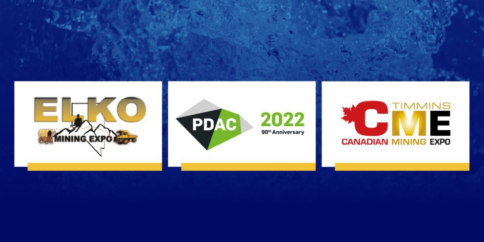 A banner featuring Elko Mining Expo logo, PDAC 90th Anniversary logo and Canadian Mining Expo logo