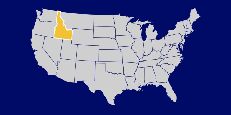 A map of the United States with Idaho coloured yellow