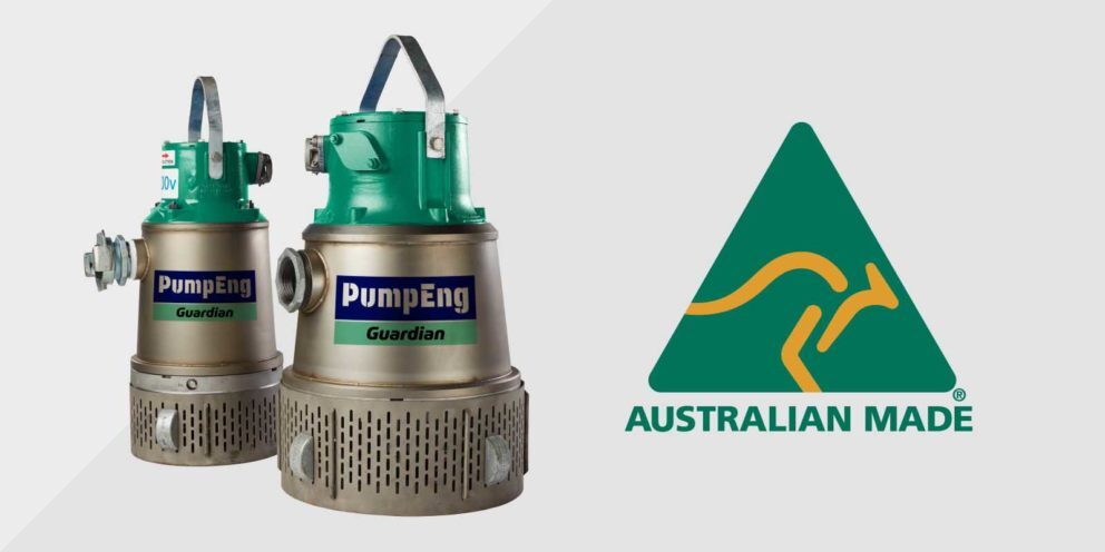PE NS - Guardian Two PumpEng Guardian underground mine dewatering pumps with an Australian Made logo overlaid