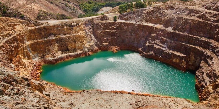 A body of water in an open cut mine.