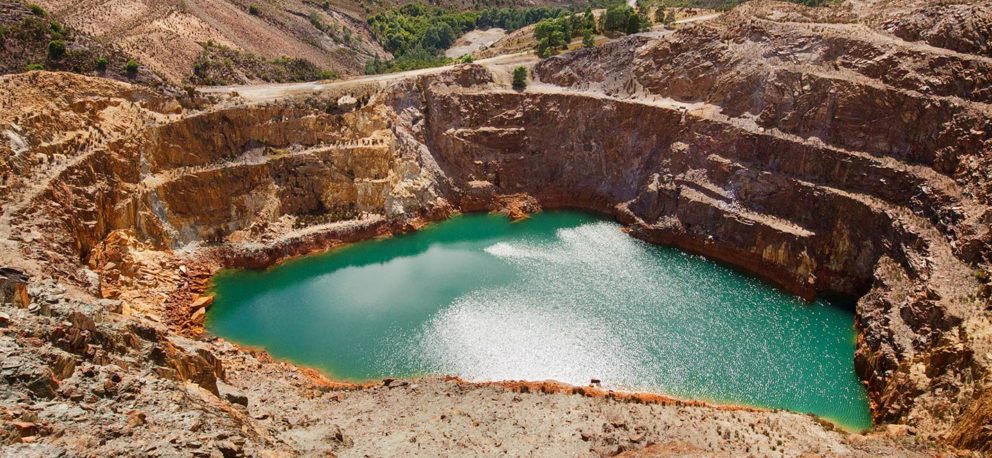 A body of water in an open cut mine.